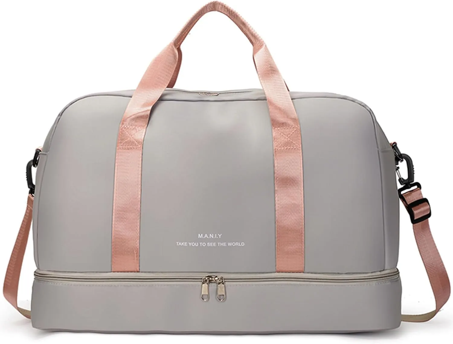 Light Sports Travel Duffle Bag with with Shoe Compartment & Wet Pocket, Large Capacity Gym Bag for Women, Lady Weekender Overnight Aircraft Bag, Travel, Gym, Yoga（Grey）