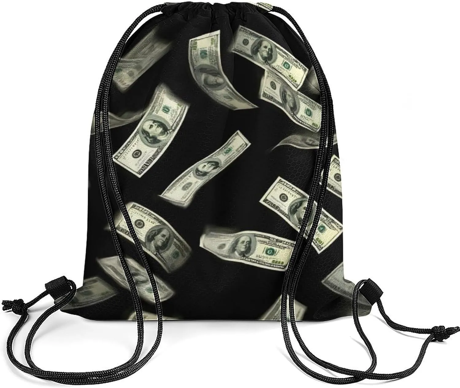 Lightweight Falling Money American Bill Dollars Drawstring Bag, Durable Women and men Waterproof Large Capacity Backpack Shopping Storage Pouch with Sturdy Strap