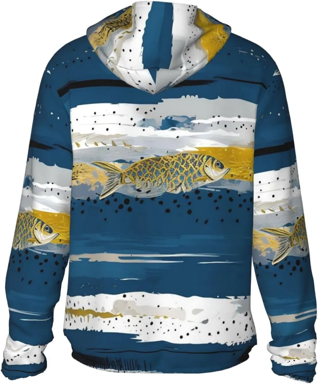 Lightweight UV Protection Sun Jacket, Abstract Fish & Stripes Print Sportswear Hooded Sunblock Shirt for Outdoor