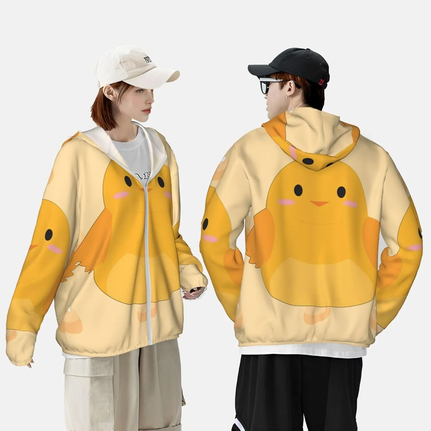 Lightweight UV Protection Sun Jacket, cartoon chick Print Sportswear Hooded Sunblock Shirt for Outdoor
