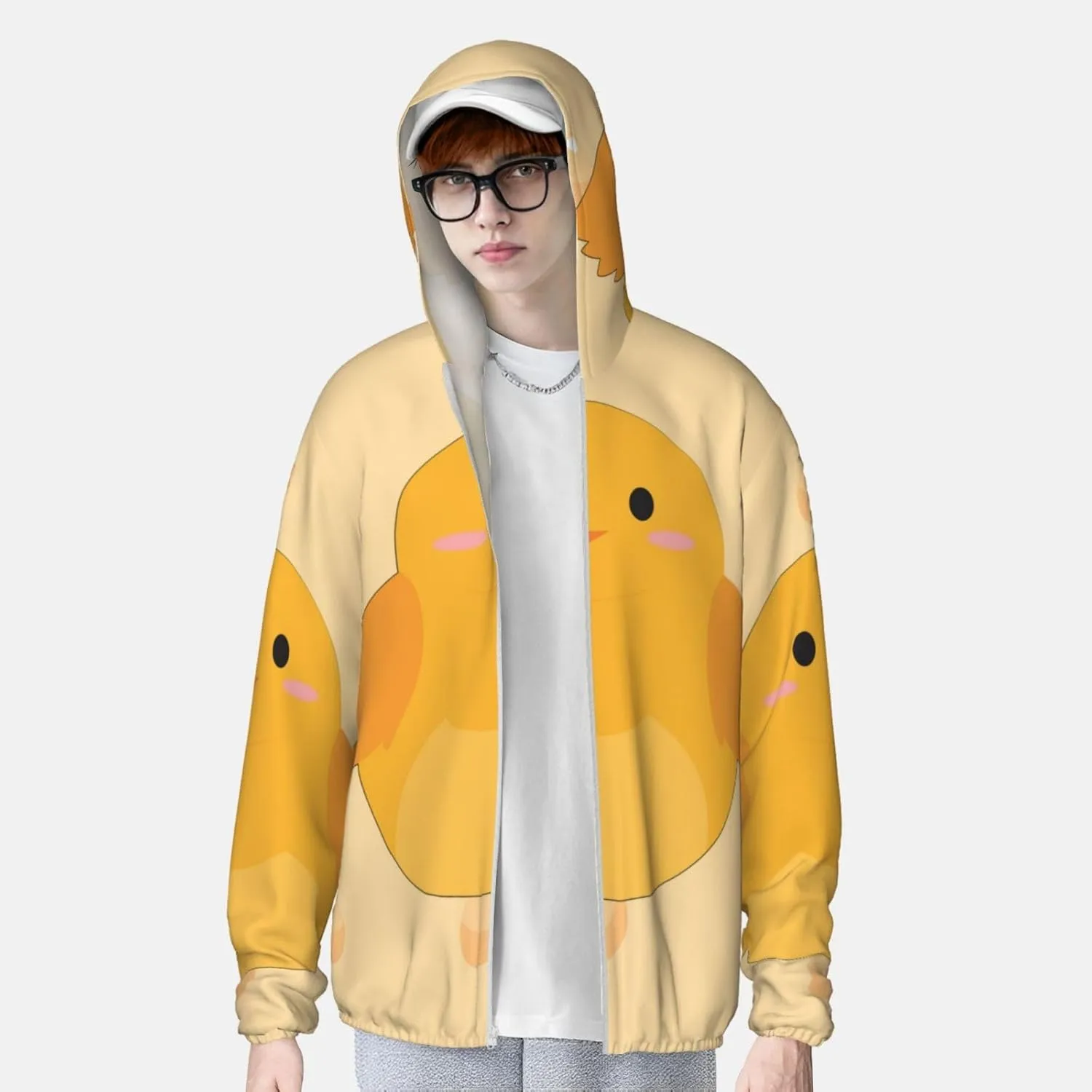 Lightweight UV Protection Sun Jacket, cartoon chick Print Sportswear Hooded Sunblock Shirt for Outdoor