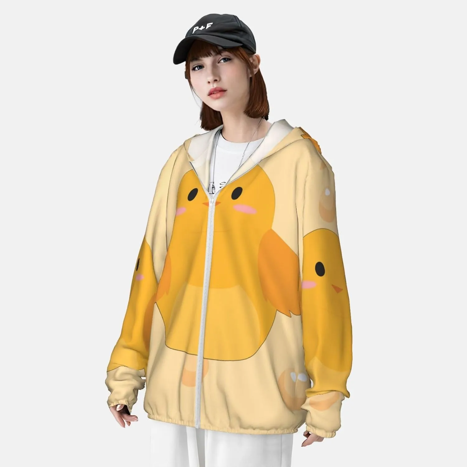 Lightweight UV Protection Sun Jacket, cartoon chick Print Sportswear Hooded Sunblock Shirt for Outdoor