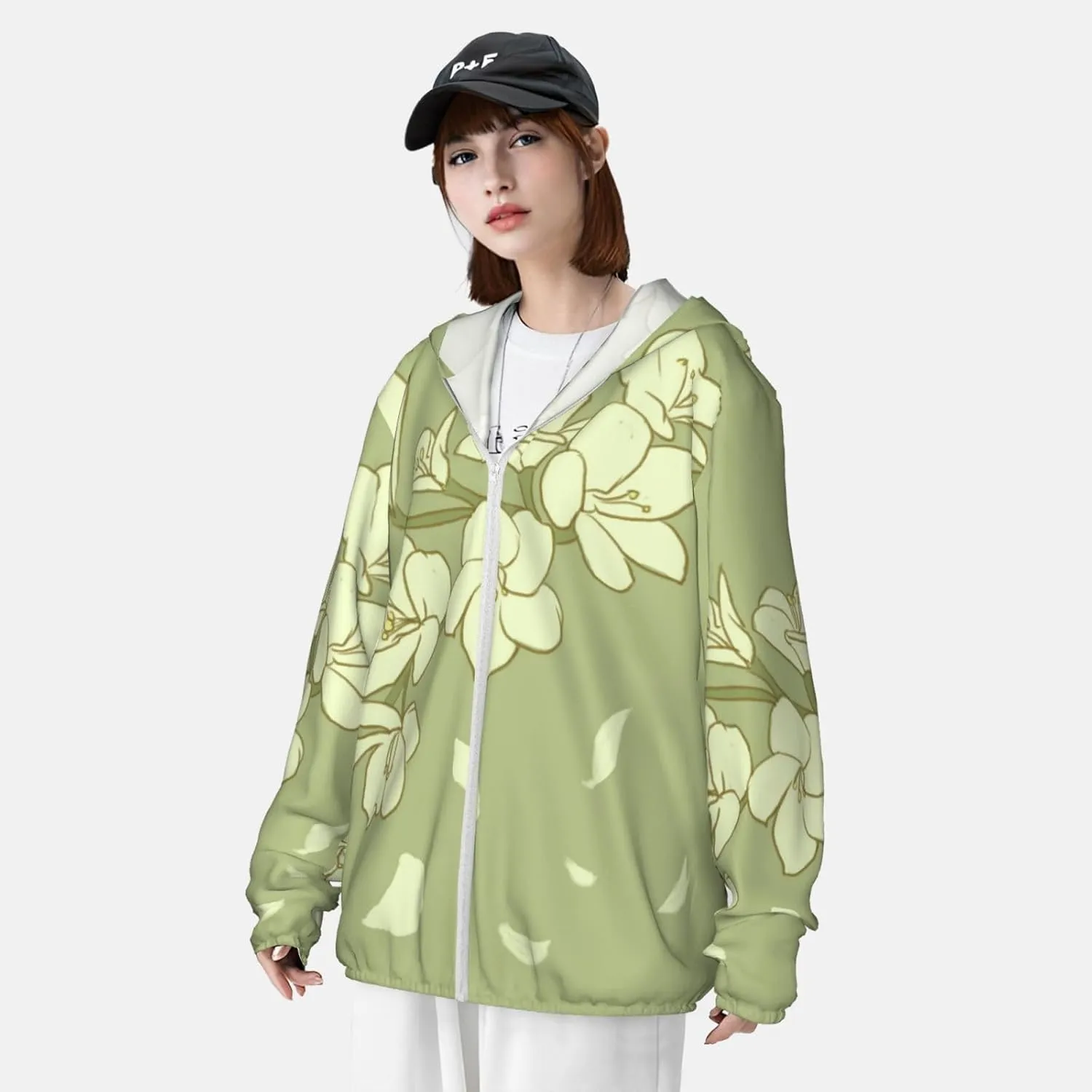 Lightweight UV Protection Sun Jacket, Cartoon Yellow Begonia Print Sportswear Hooded Sunblock Shirt for Outdoor