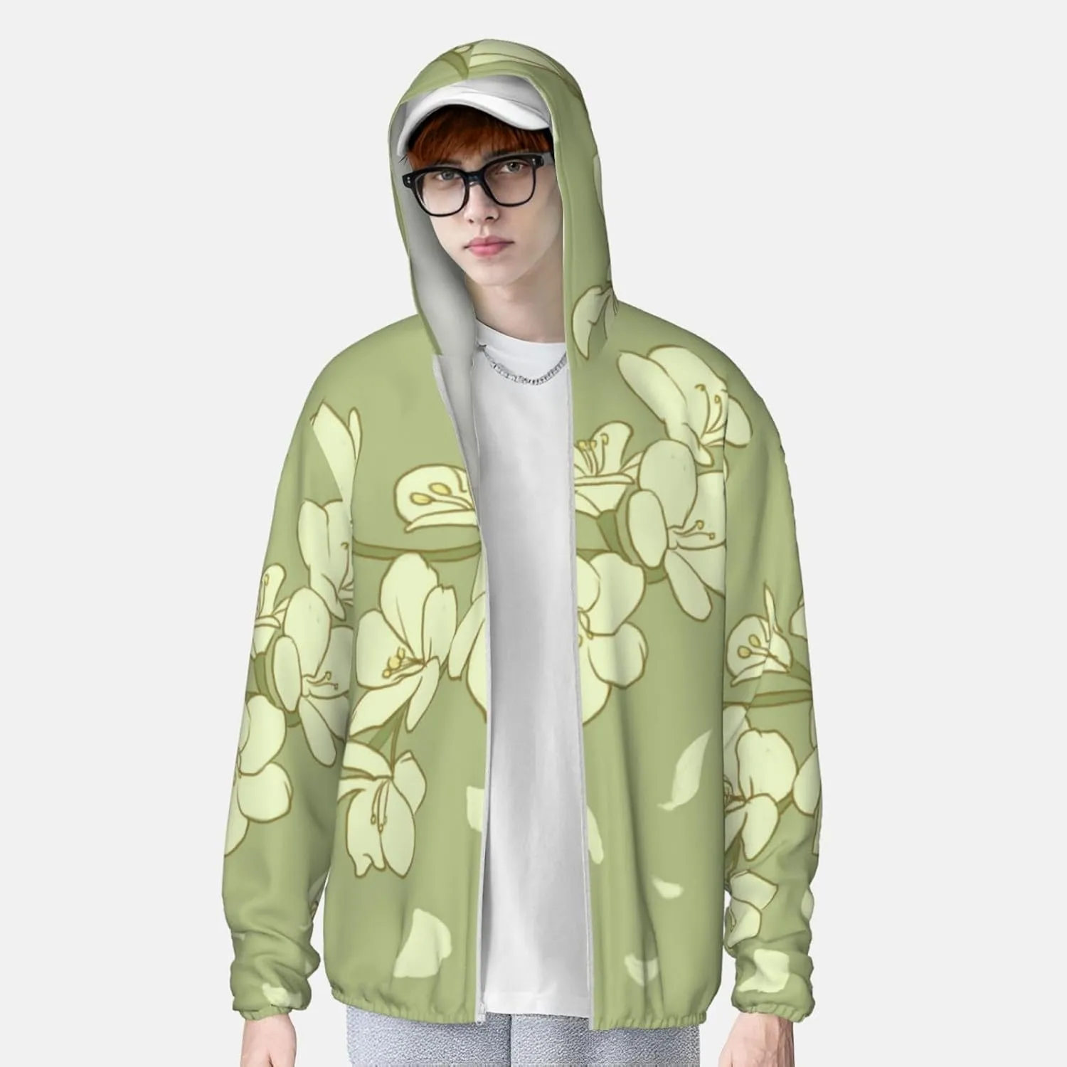 Lightweight UV Protection Sun Jacket, Cartoon Yellow Begonia Print Sportswear Hooded Sunblock Shirt for Outdoor