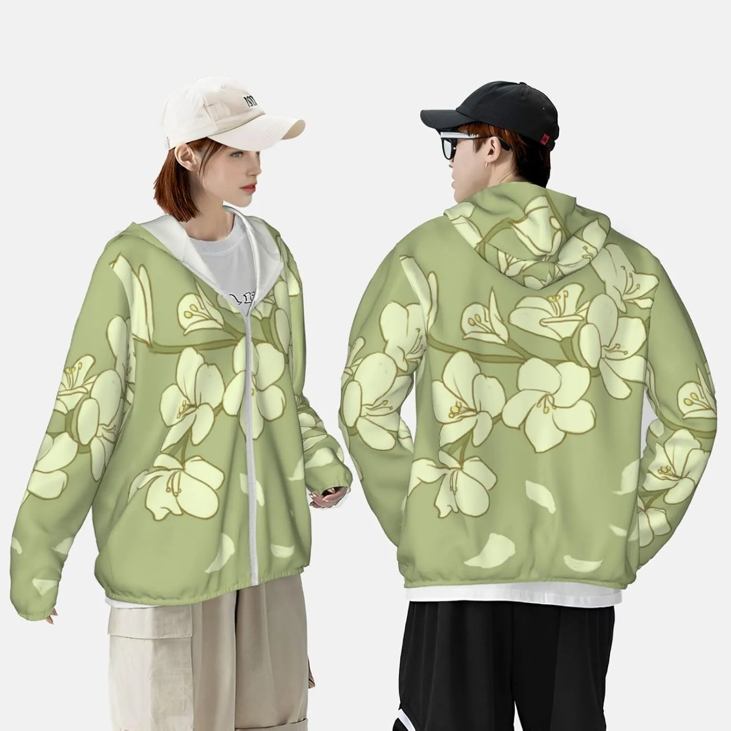 Lightweight UV Protection Sun Jacket, Cartoon Yellow Begonia Print Sportswear Hooded Sunblock Shirt for Outdoor