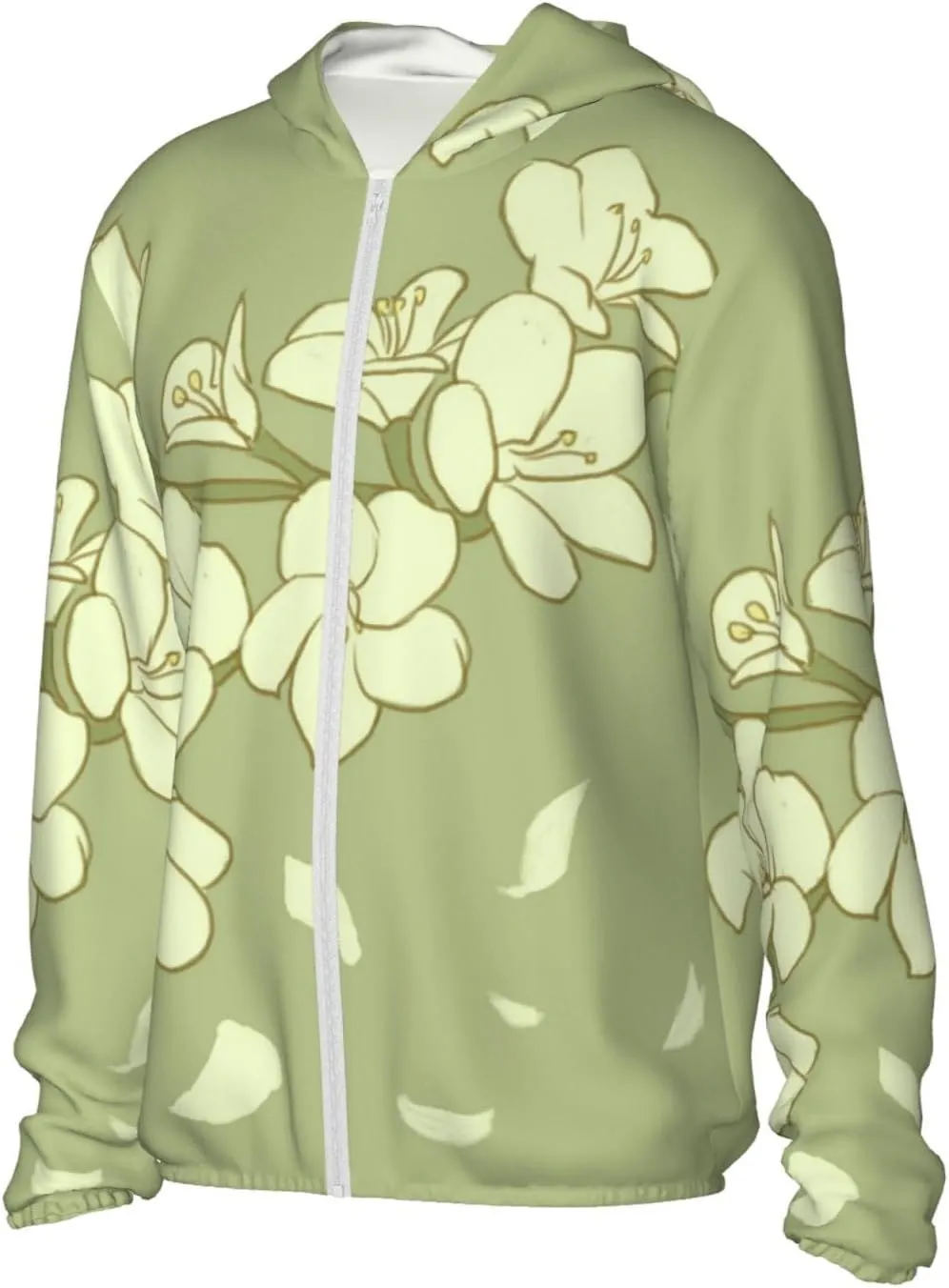 Lightweight UV Protection Sun Jacket, Cartoon Yellow Begonia Print Sportswear Hooded Sunblock Shirt for Outdoor