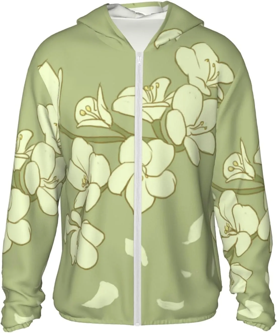 Lightweight UV Protection Sun Jacket, Cartoon Yellow Begonia Print Sportswear Hooded Sunblock Shirt for Outdoor