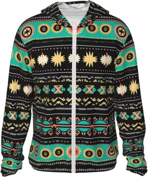 Lightweight UV Protection Sun Jacket, Ethnic Geome Pattern Print Sportswear Hooded Sunblock Shirt for Outdoor