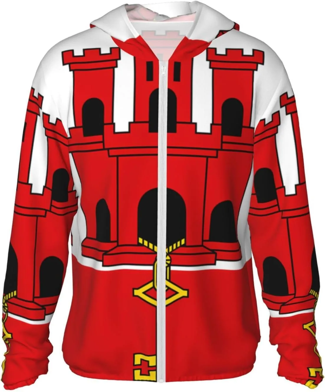 Lightweight UV Protection Sun Jacket, Flag of Gibraltar Print Sportswear Hooded Sunblock Shirt for Outdoor