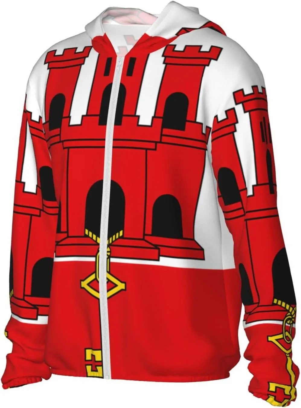 Lightweight UV Protection Sun Jacket, Flag of Gibraltar Print Sportswear Hooded Sunblock Shirt for Outdoor