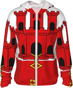 Lightweight UV Protection Sun Jacket, Flag of Gibraltar Print Sportswear Hooded Sunblock Shirt for Outdoor