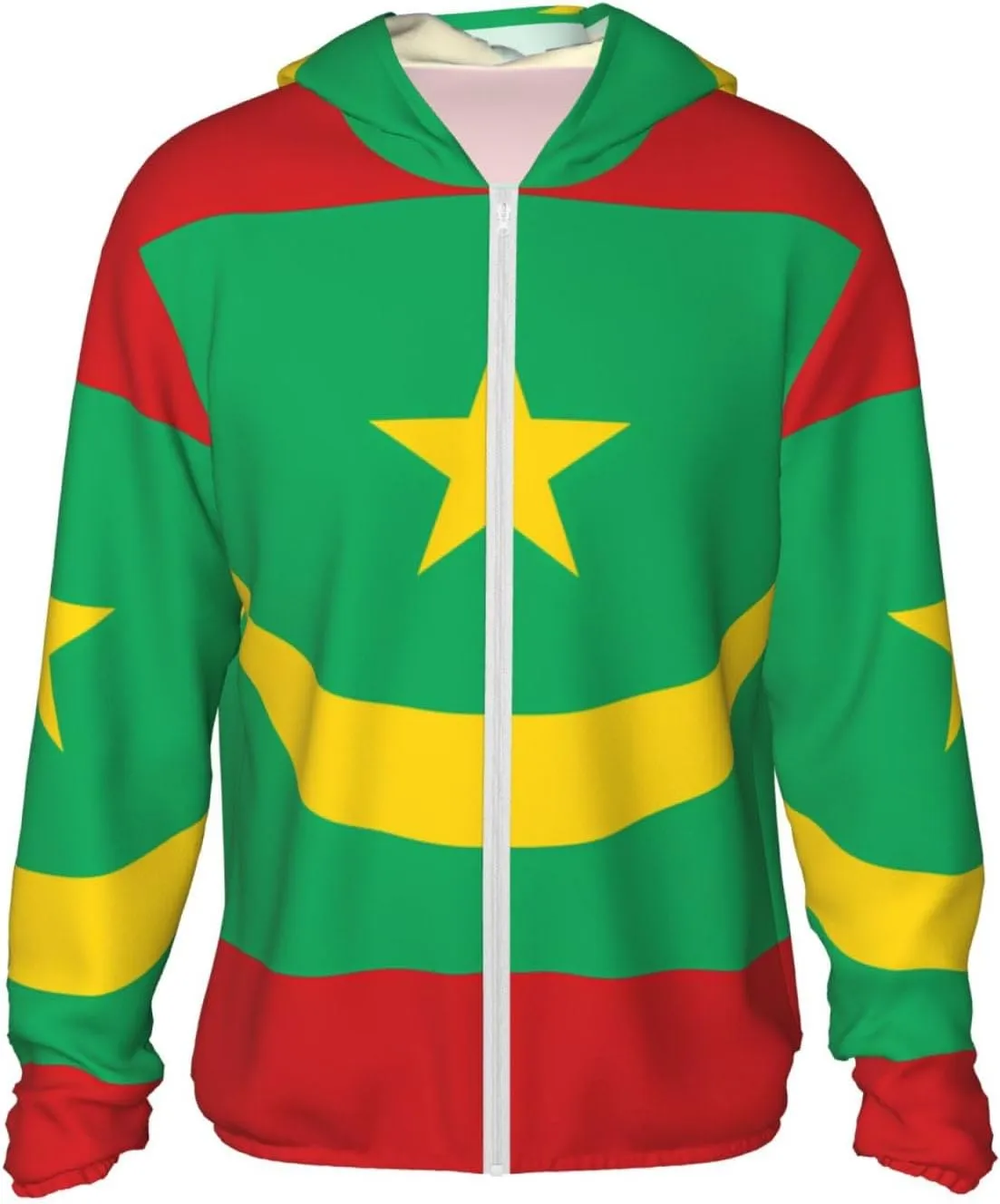 Lightweight UV Protection Sun Jacket, Flag of Mauritania Print Sportswear Hooded Sunblock Shirt for Outdoor