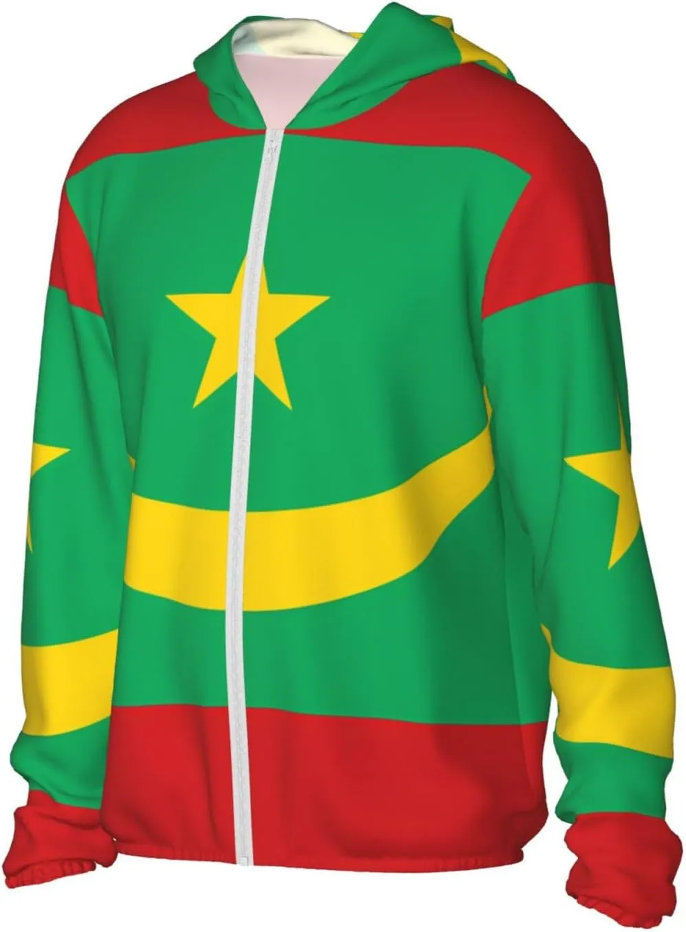 Lightweight UV Protection Sun Jacket, Flag of Mauritania Print Sportswear Hooded Sunblock Shirt for Outdoor