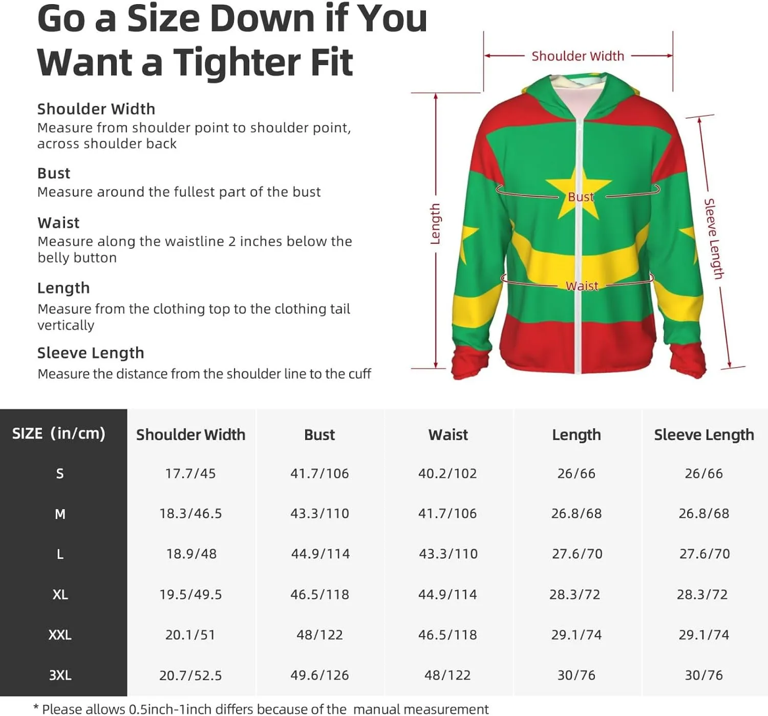 Lightweight UV Protection Sun Jacket, Flag of Mauritania Print Sportswear Hooded Sunblock Shirt for Outdoor