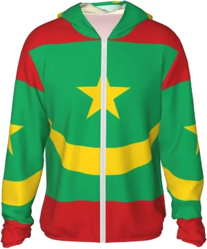 Lightweight UV Protection Sun Jacket, Flag of Mauritania Print Sportswear Hooded Sunblock Shirt for Outdoor