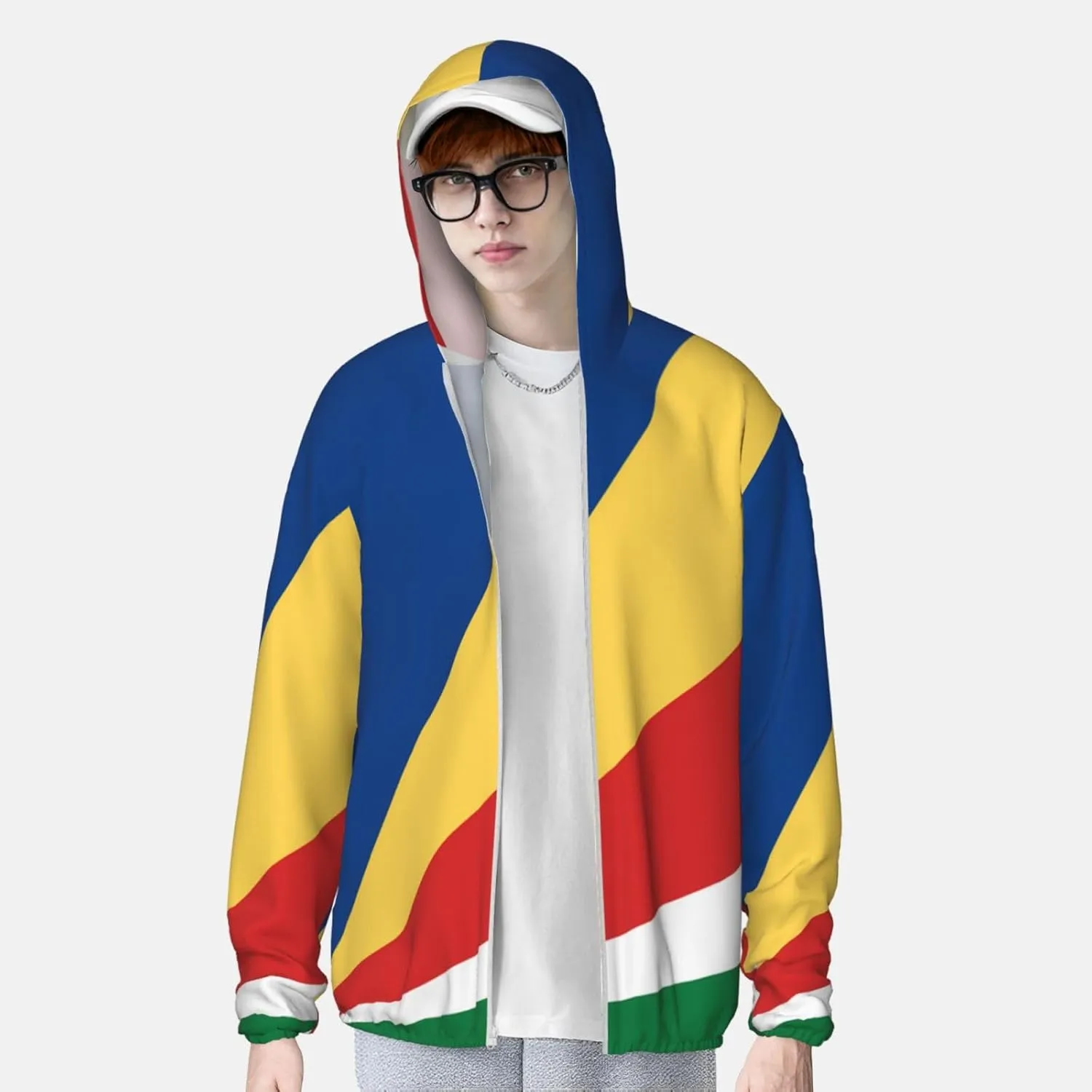 Lightweight UV Protection Sun Jacket, Flag of Seychelles Print Sportswear Hooded Sunblock Shirt for Outdoor