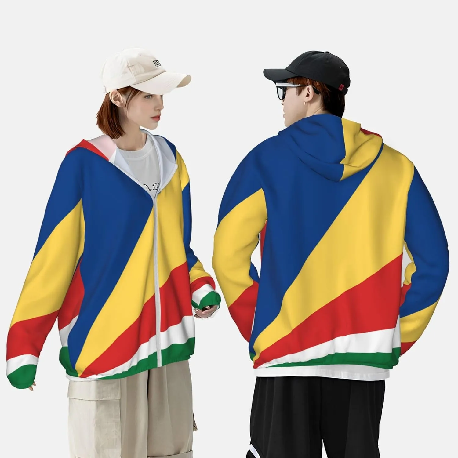 Lightweight UV Protection Sun Jacket, Flag of Seychelles Print Sportswear Hooded Sunblock Shirt for Outdoor