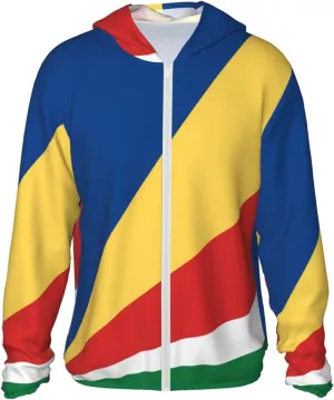 Lightweight UV Protection Sun Jacket, Flag of Seychelles Print Sportswear Hooded Sunblock Shirt for Outdoor