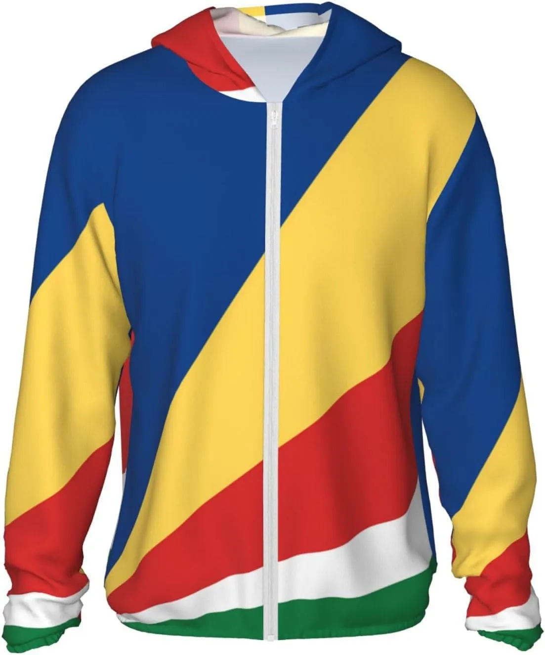 Lightweight UV Protection Sun Jacket, Flag of Seychelles Print Sportswear Hooded Sunblock Shirt for Outdoor