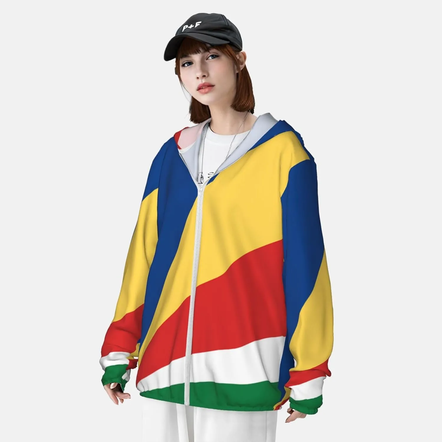 Lightweight UV Protection Sun Jacket, Flag of Seychelles Print Sportswear Hooded Sunblock Shirt for Outdoor