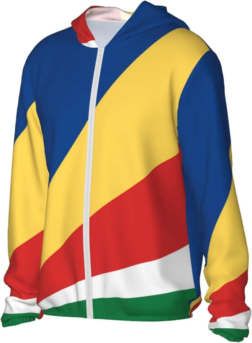 Lightweight UV Protection Sun Jacket, Flag of Seychelles Print Sportswear Hooded Sunblock Shirt for Outdoor