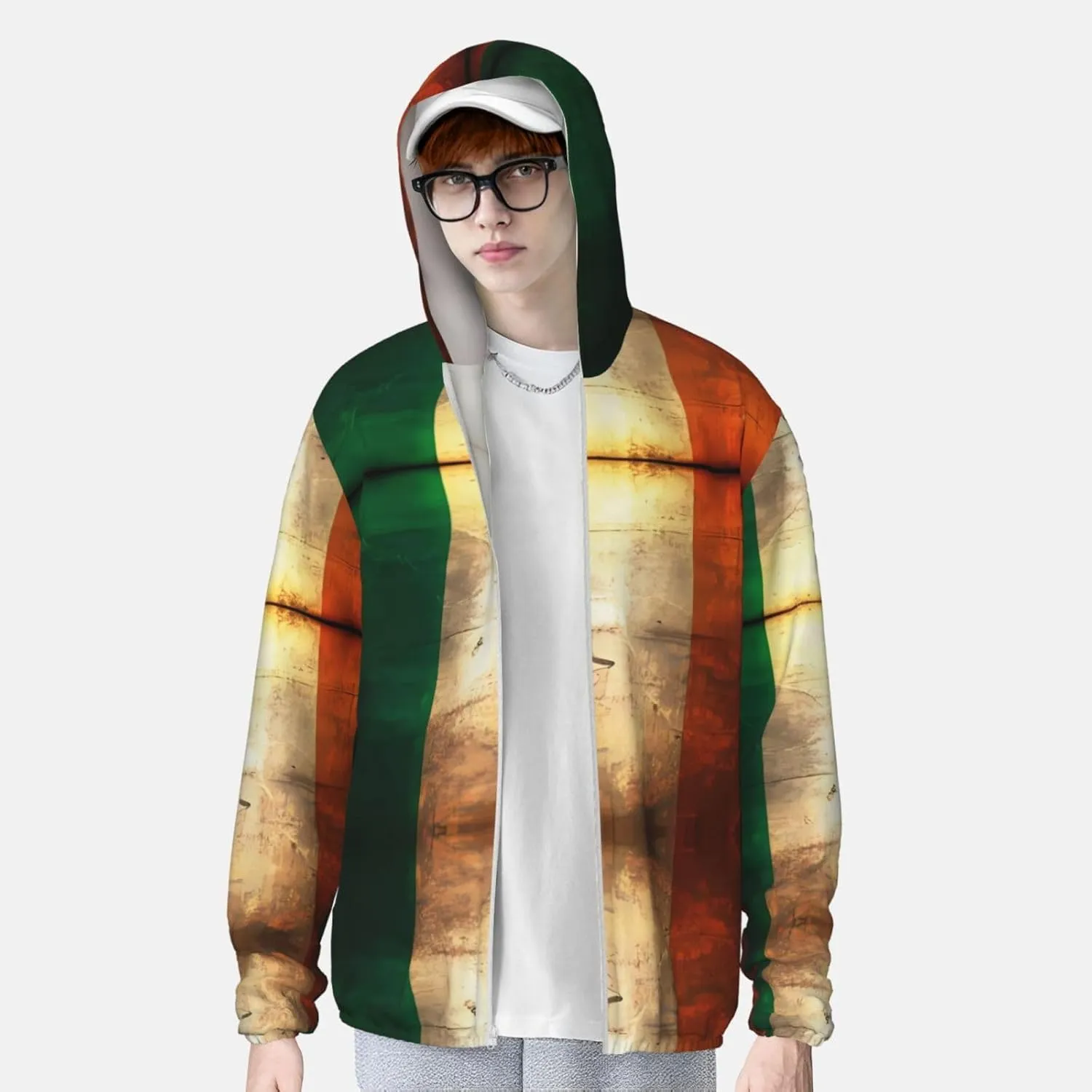 Lightweight UV Protection Sun Jacket, Retro Irish flag Print Sportswear Hooded Sunblock Shirt for Outdoor