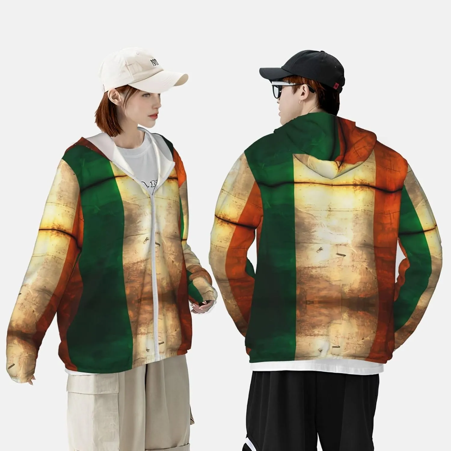 Lightweight UV Protection Sun Jacket, Retro Irish flag Print Sportswear Hooded Sunblock Shirt for Outdoor