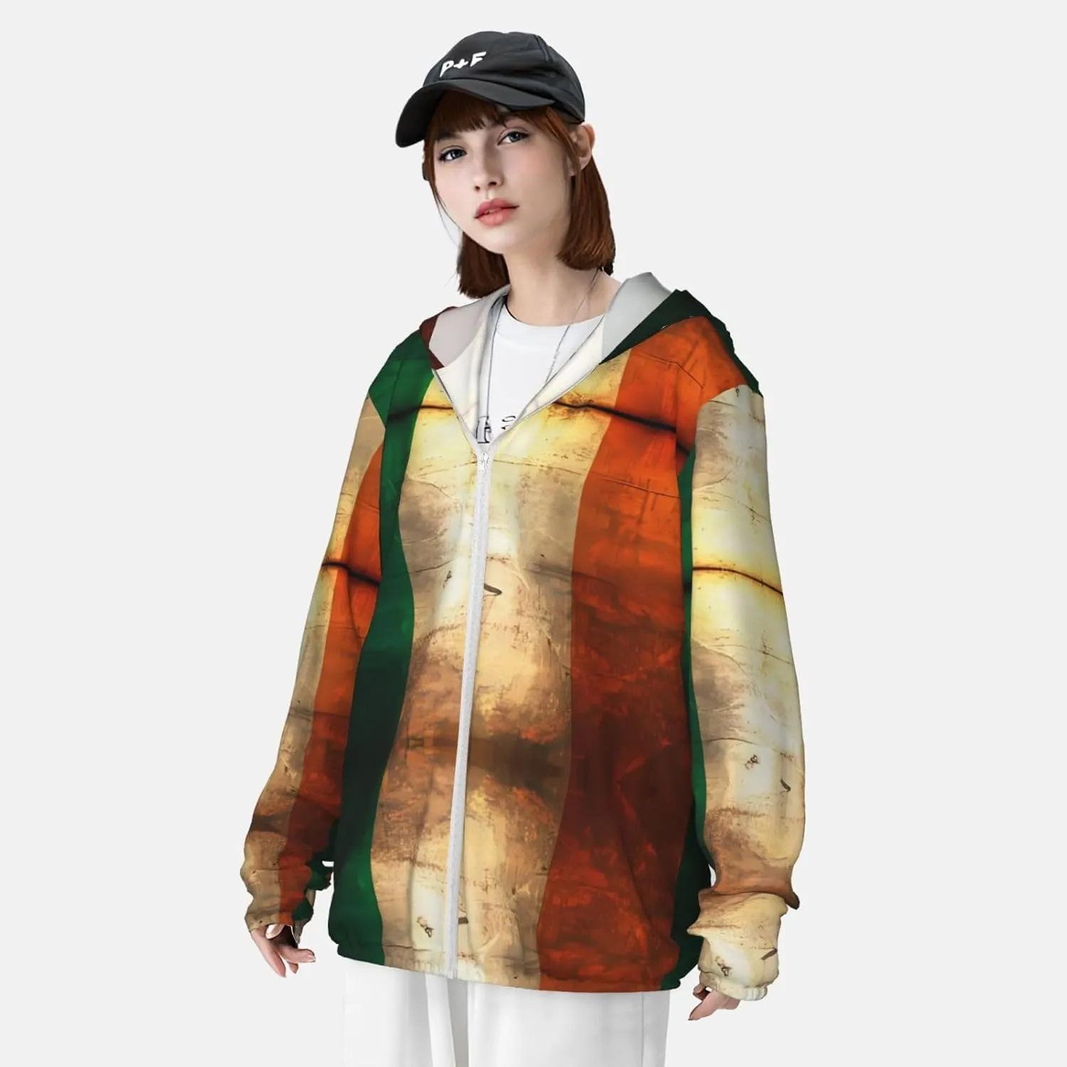 Lightweight UV Protection Sun Jacket, Retro Irish flag Print Sportswear Hooded Sunblock Shirt for Outdoor