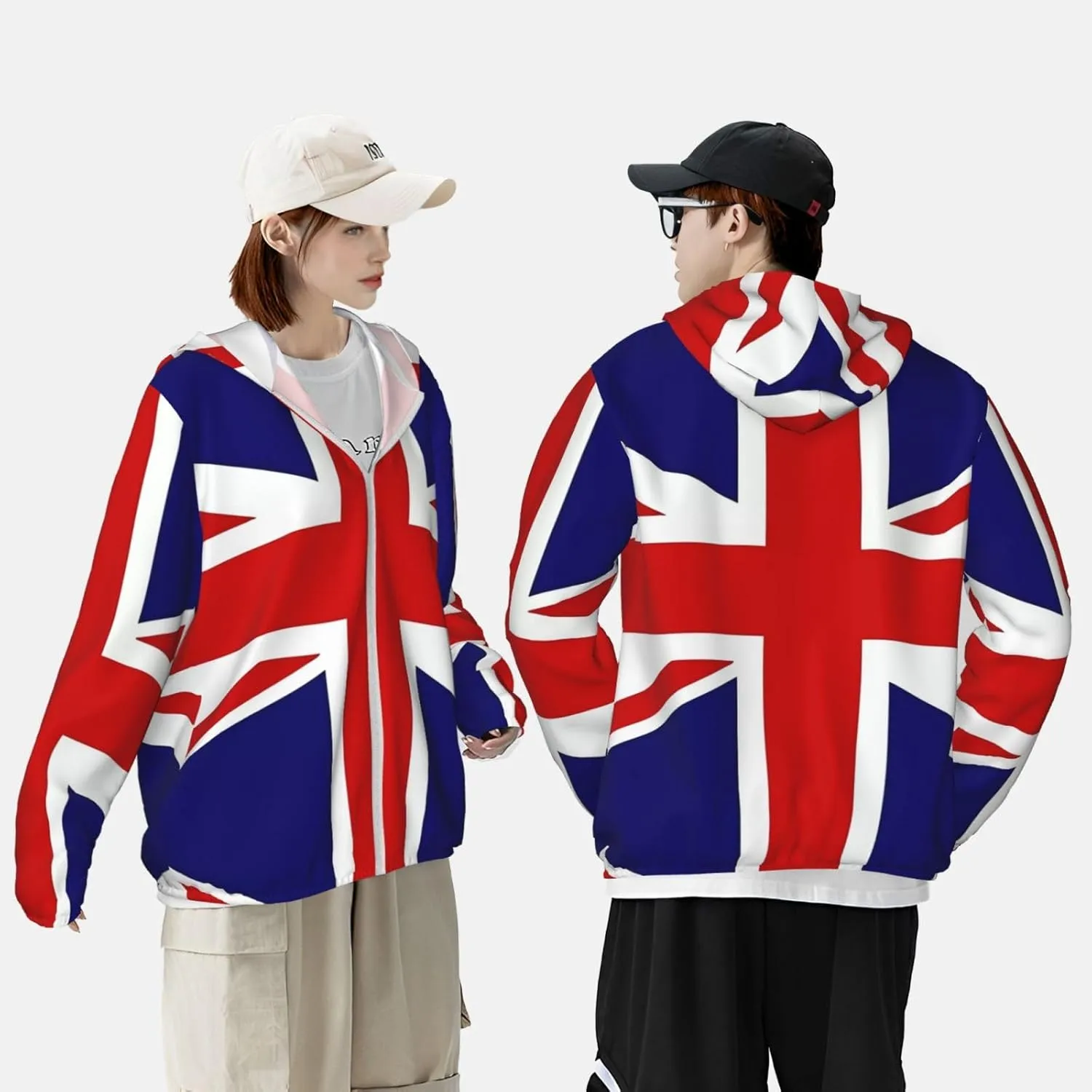 Lightweight UV Protection Sun Jacket, UK Flag Print Sportswear Hooded Sunblock Shirt for Outdoor