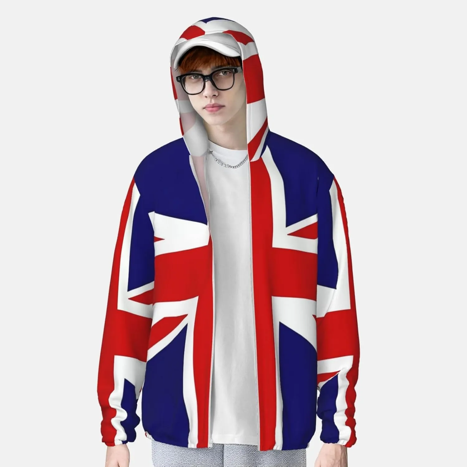 Lightweight UV Protection Sun Jacket, UK Flag Print Sportswear Hooded Sunblock Shirt for Outdoor