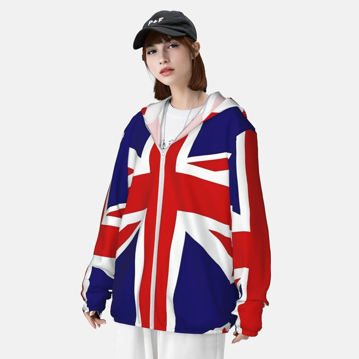 Lightweight UV Protection Sun Jacket, UK Flag Print Sportswear Hooded Sunblock Shirt for Outdoor