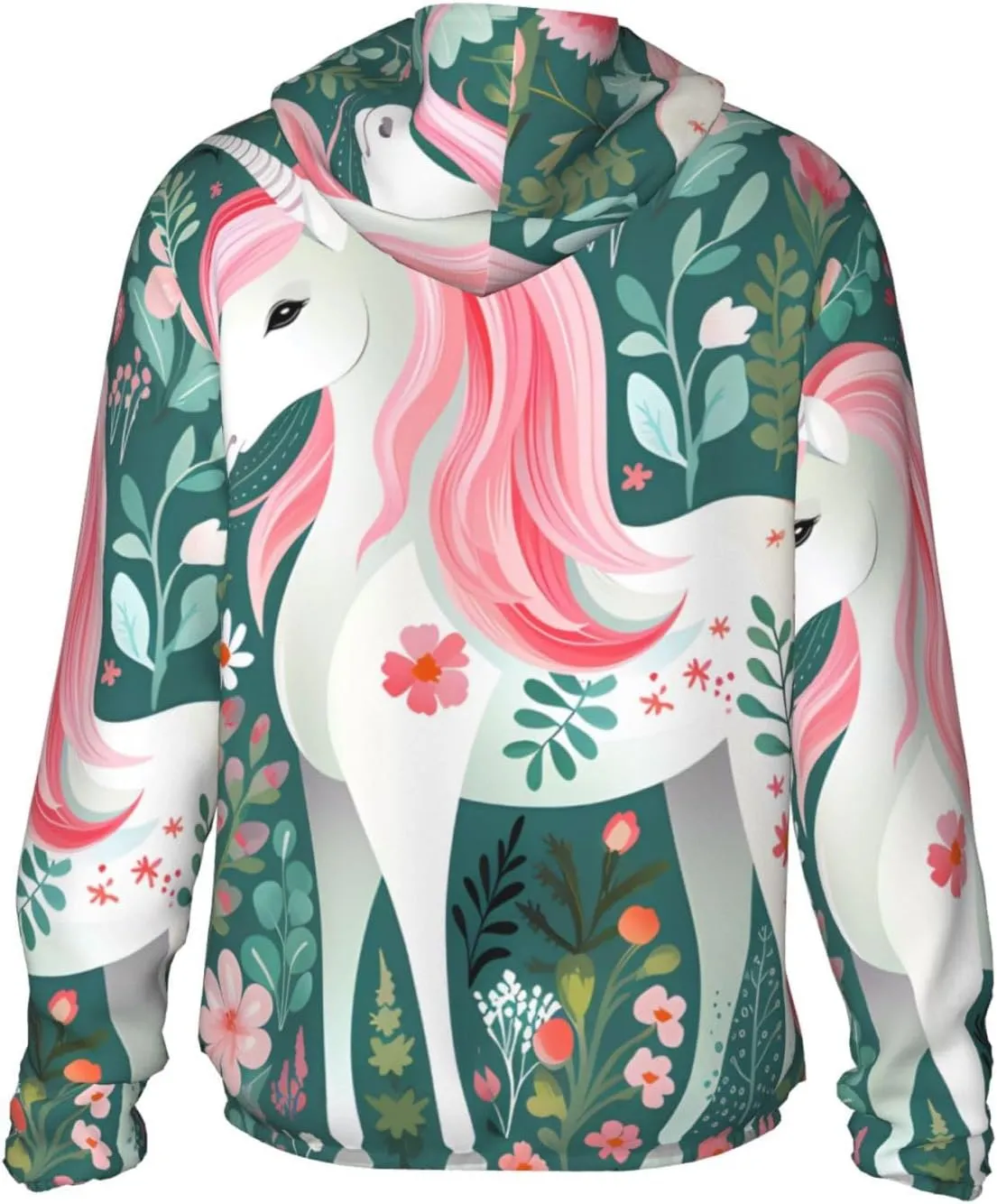 Lightweight UV Protection Sun Jacket, Unicorn with pink hair Print Sportswear Hooded Sunblock Shirt for Outdoor