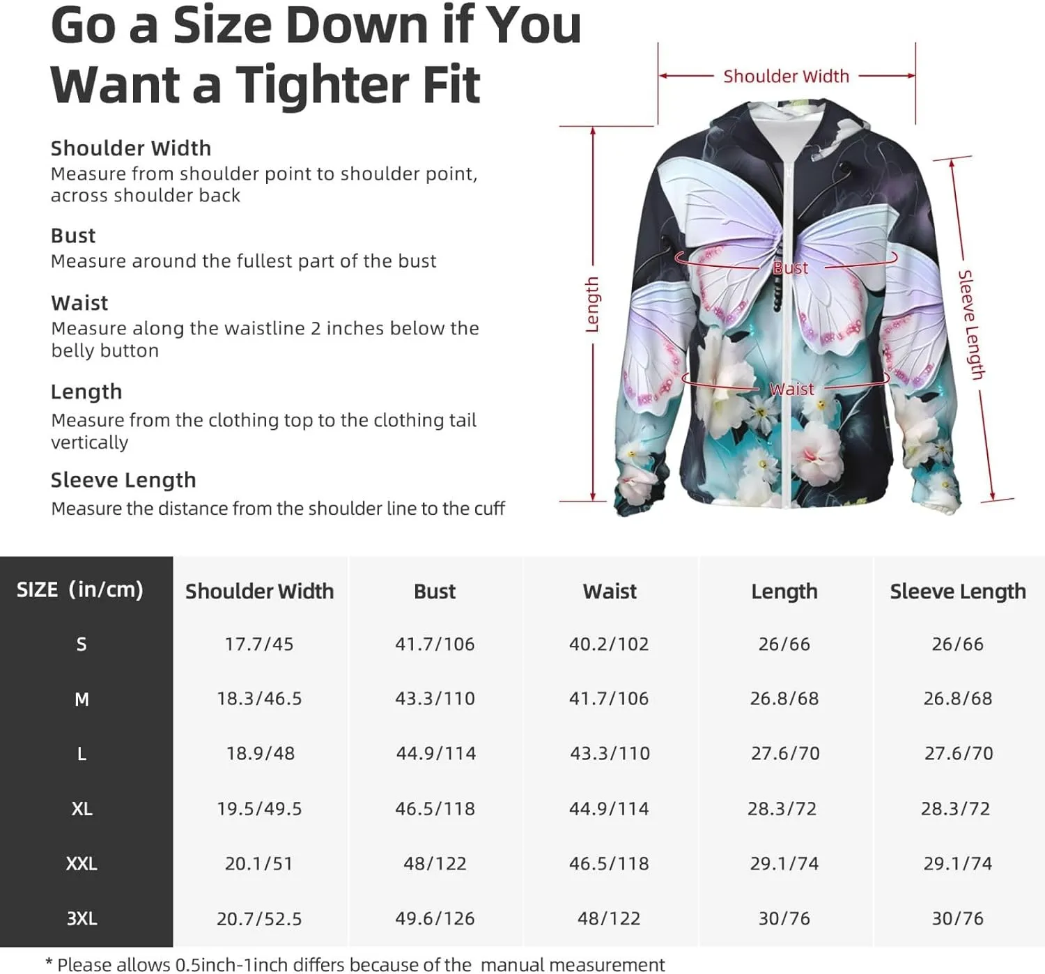 Lightweight UV Protection Sun Jacket, White Butterfly Print Sportswear Hooded Sunblock Shirt for Outdoor