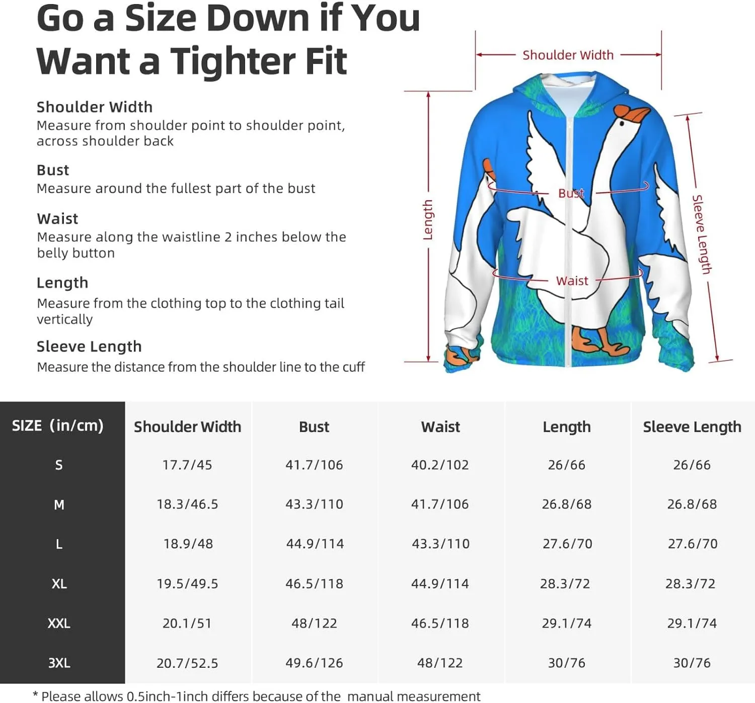 Lightweight UV Protection Sun Jacket, White Goose Spread Wings Print Sportswear Hooded Sunblock Shirt for Outdoor