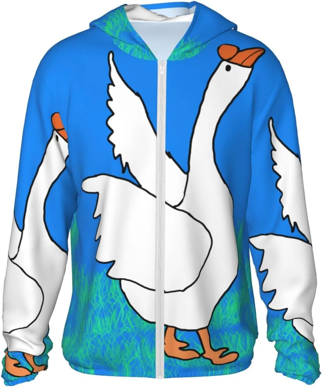 Lightweight UV Protection Sun Jacket, White Goose Spread Wings Print Sportswear Hooded Sunblock Shirt for Outdoor