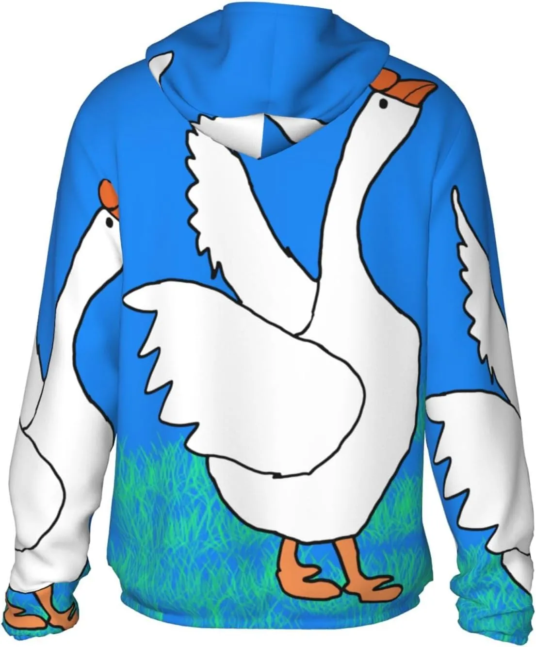 Lightweight UV Protection Sun Jacket, White Goose Spread Wings Print Sportswear Hooded Sunblock Shirt for Outdoor