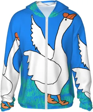Lightweight UV Protection Sun Jacket, White Goose Spread Wings Print Sportswear Hooded Sunblock Shirt for Outdoor