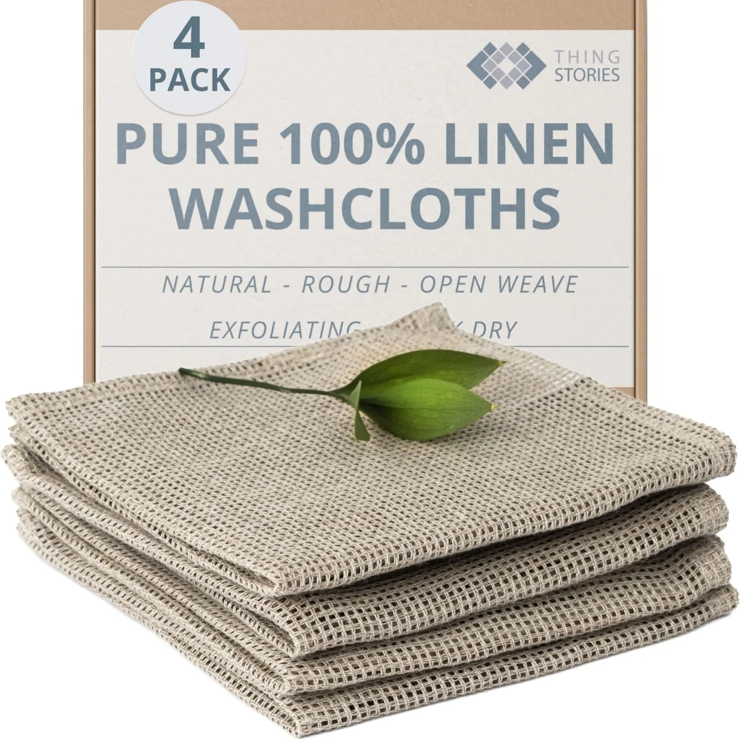Linen Exfoliating Washcloth for Face - 4-Pack - 100% Flax Linen Washcloths - 12x12-inch Small Exfoliating Towel - Natural Face Towel Wash Cloth