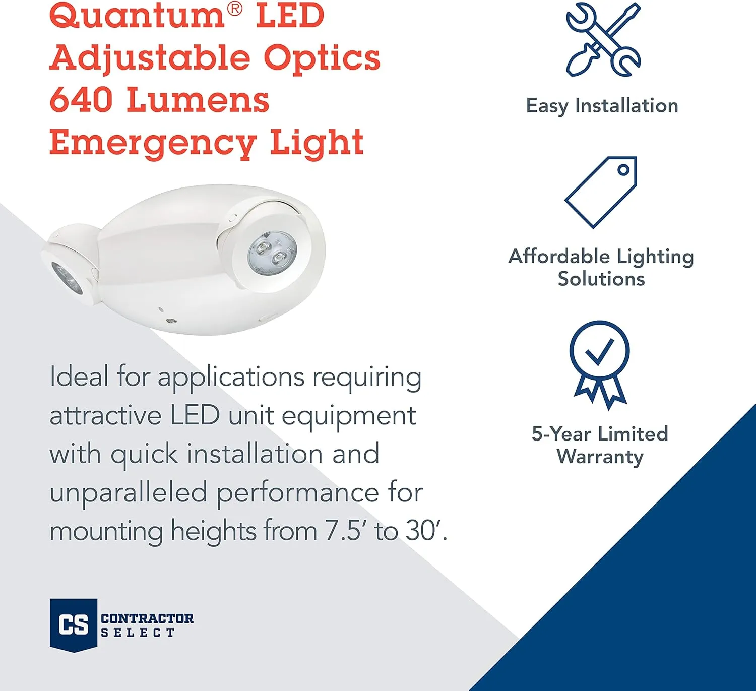 Lithonia Lighting Quantum LED Emergency Lights for Business, Manual Testing, 2-Head Fixture, 640 Lumens, White (ELM4L)