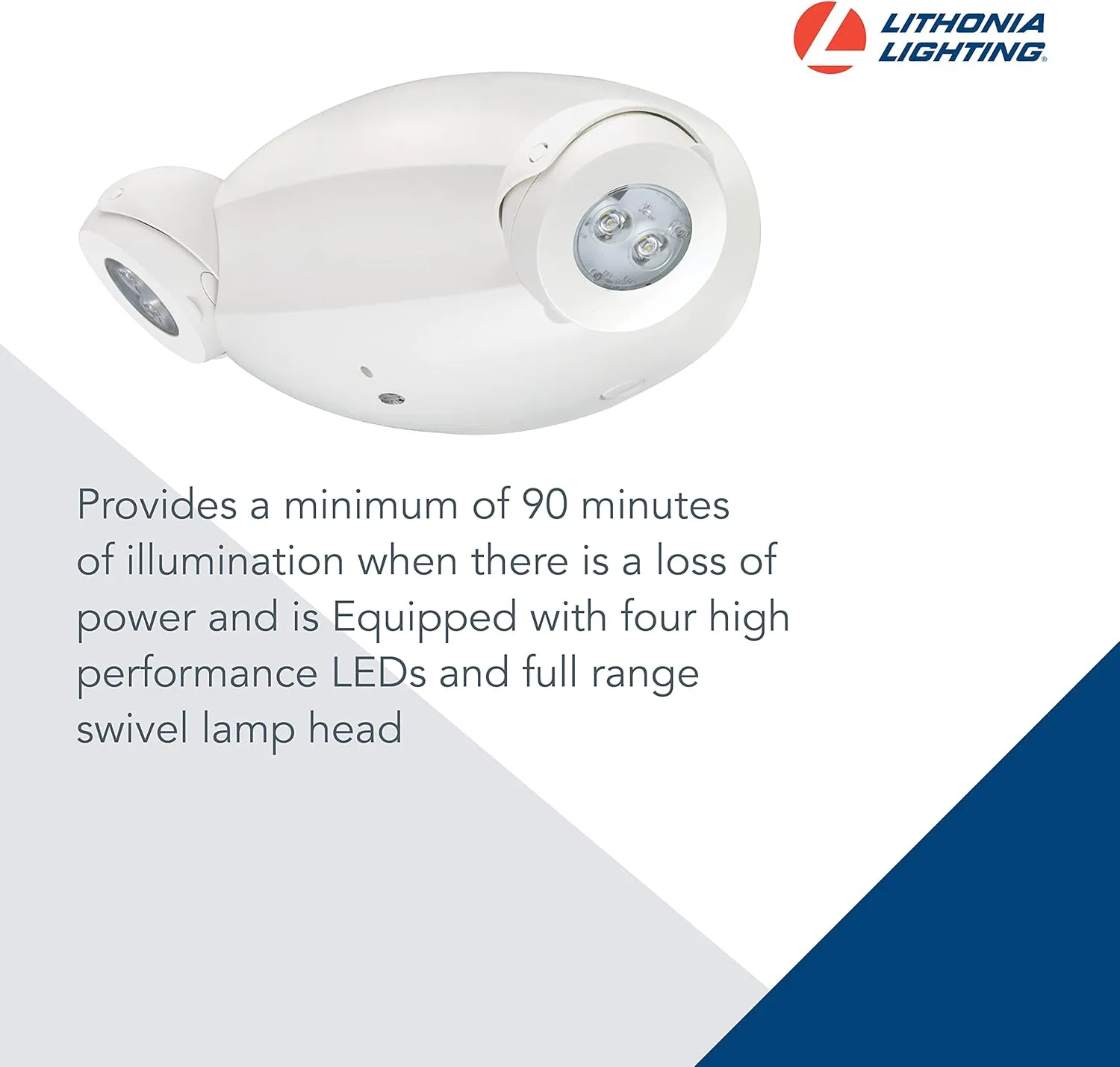 Lithonia Lighting Quantum LED Emergency Lights for Business, Manual Testing, 2-Head Fixture, 640 Lumens, White (ELM4L)