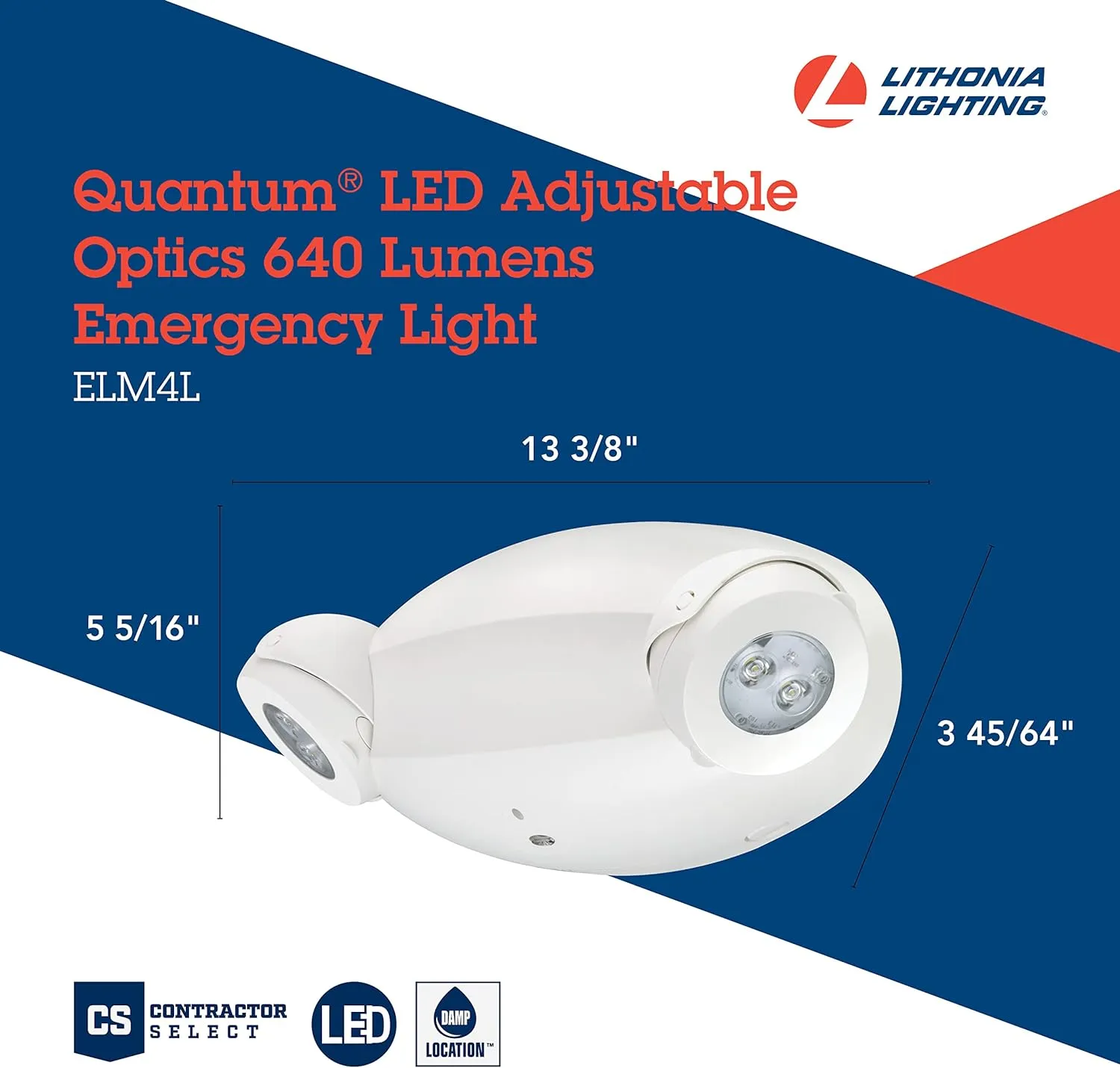 Lithonia Lighting Quantum LED Emergency Lights for Business, Manual Testing, 2-Head Fixture, 640 Lumens, White (ELM4L)