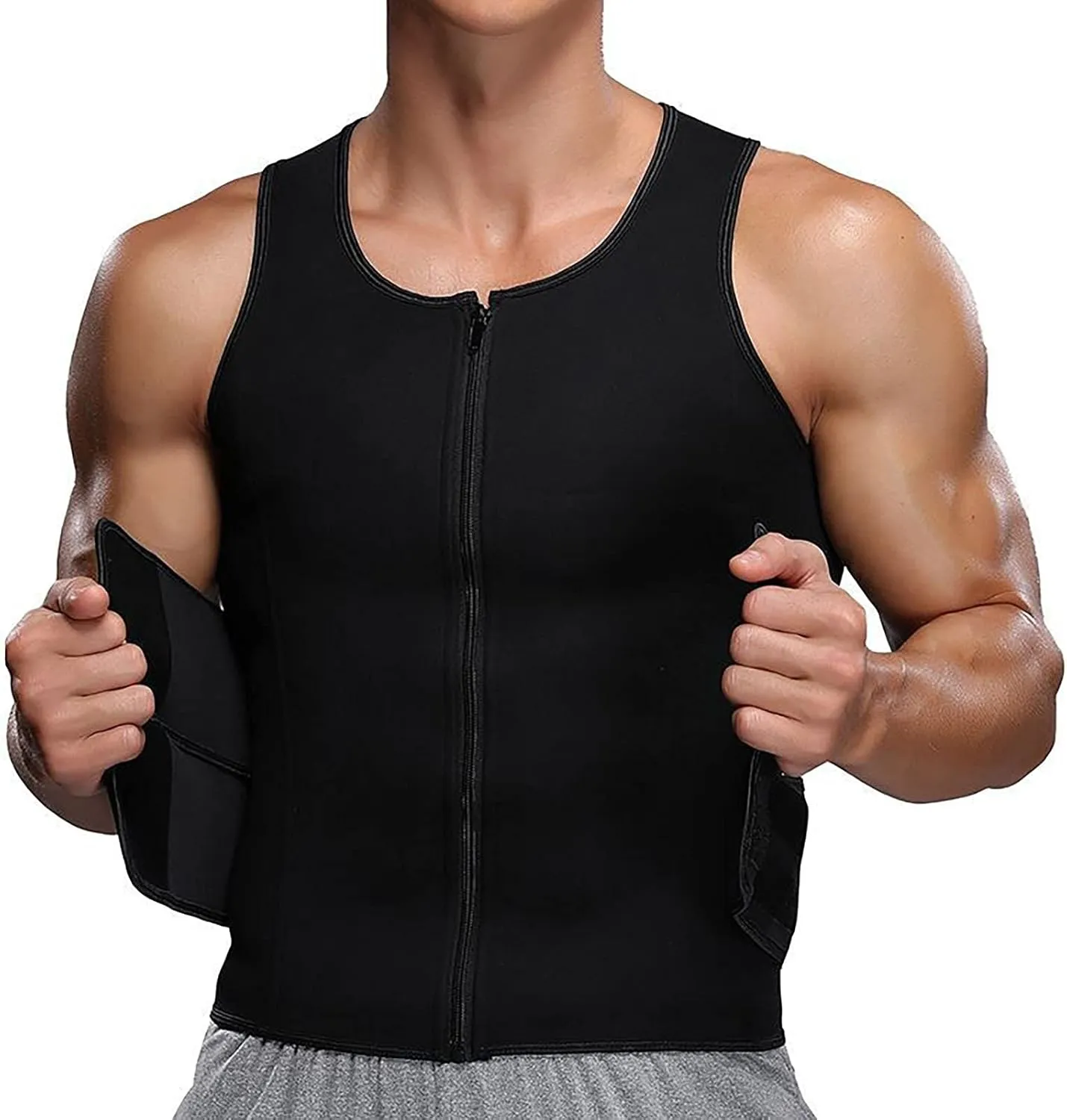 liyun Men's Sports Vest Sauna Waistcoat Thermal Shirt Muscle Compression Vest Gym Sweat Shirt With Zipper