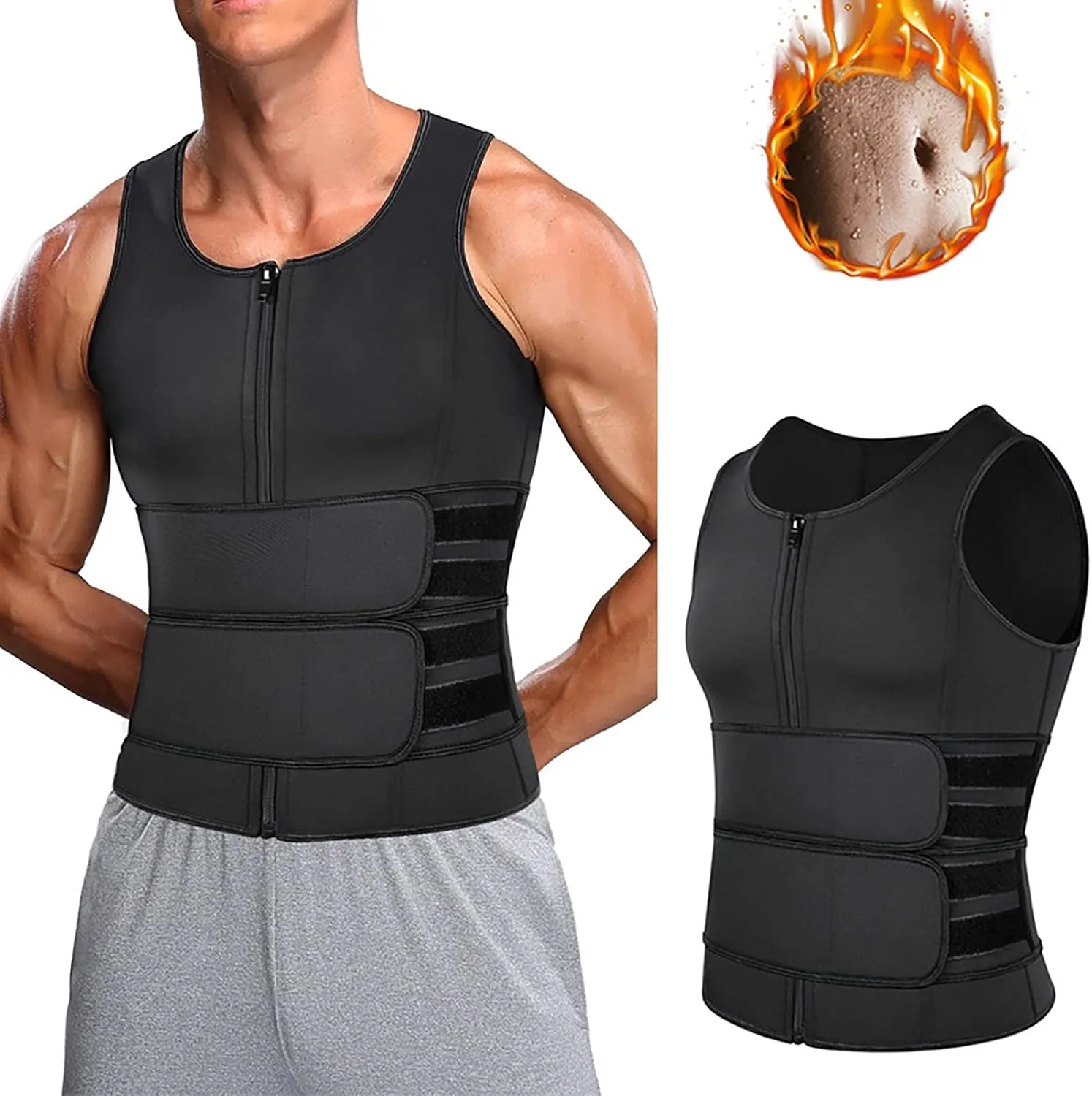 liyun Men's Sports Vest Sauna Waistcoat Thermal Shirt Muscle Compression Vest Gym Sweat Shirt With Zipper