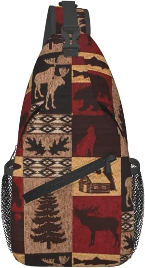 Lodge Bear Deer Fish Men'S Casual Chest Crossbody Bag, Lightweight Durable Shoulder Sling Pack For Daily Use, Travel, And Outdoor.