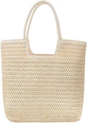 Long Keeper Beach Bags for Women Summer Straw Bag with Zipper Woven Shoulder Handbag Beach Tote Bags for Travel Vacation