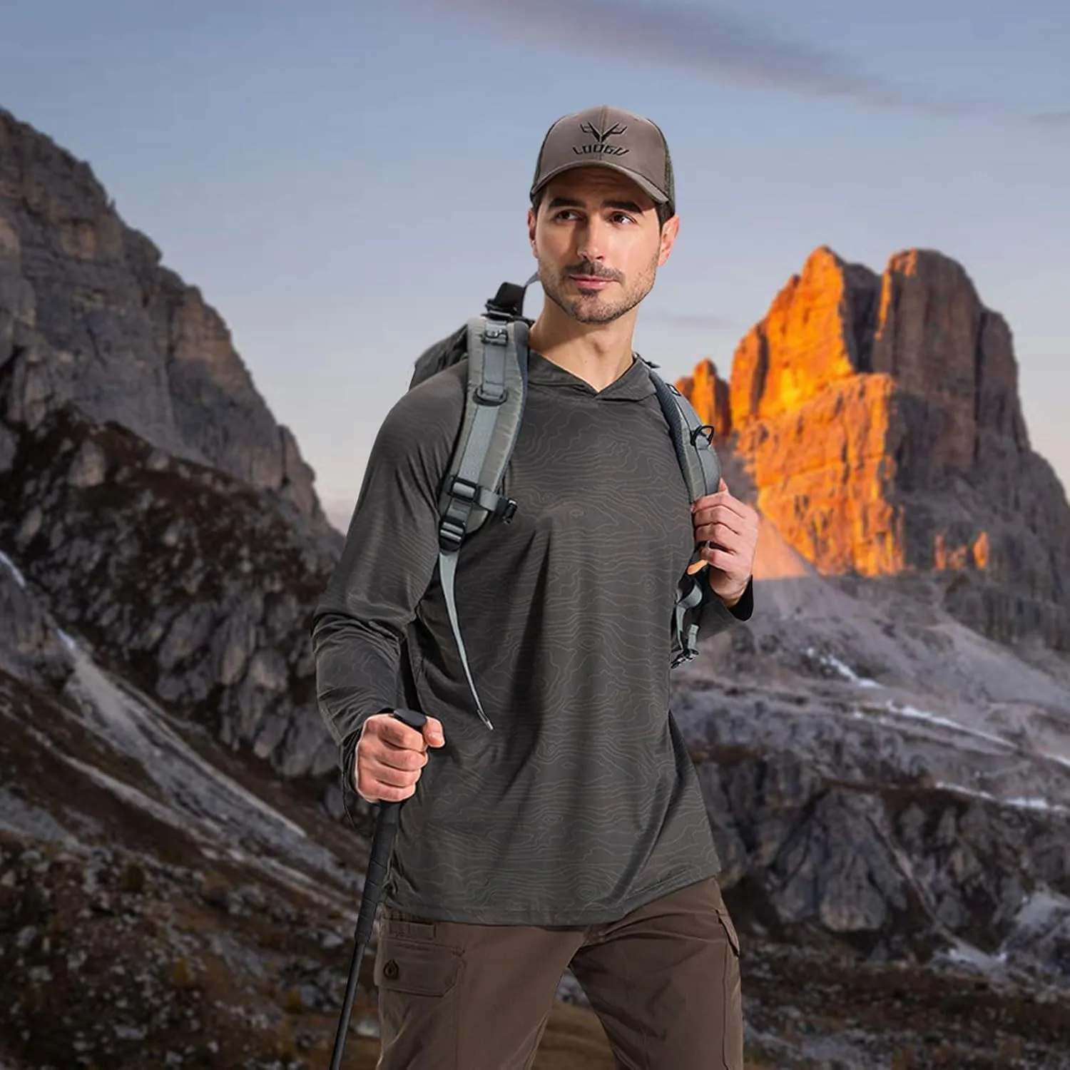 LOOGU Men's UPF 50  Sun Protection Hoodie Shirt Long Sleeve Rash Guard SPF T-Shirts for Fishing Hiking