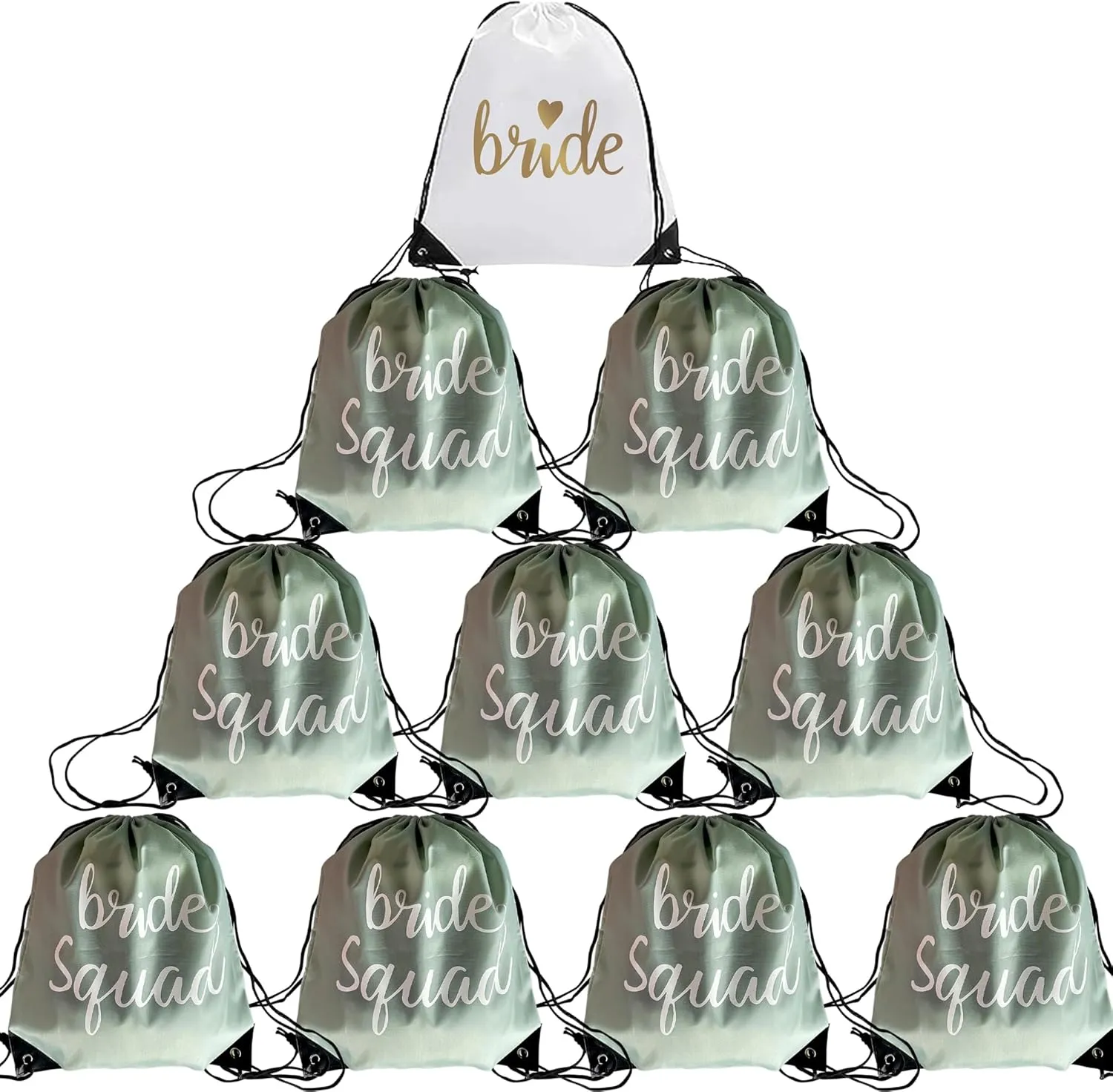 LotsBuyLots 10 Pcs Bride & Bride Squad Drawstring Bags Bachelorette Party Drawstring Bags for Bridal Shower Wedding Bachelorette Bag (Sage Green)