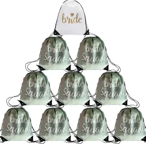 LotsBuyLots 10 Pcs Bride & Bride Squad Drawstring Bags Bachelorette Party Drawstring Bags for Bridal Shower Wedding Bachelorette Bag (Sage Green)