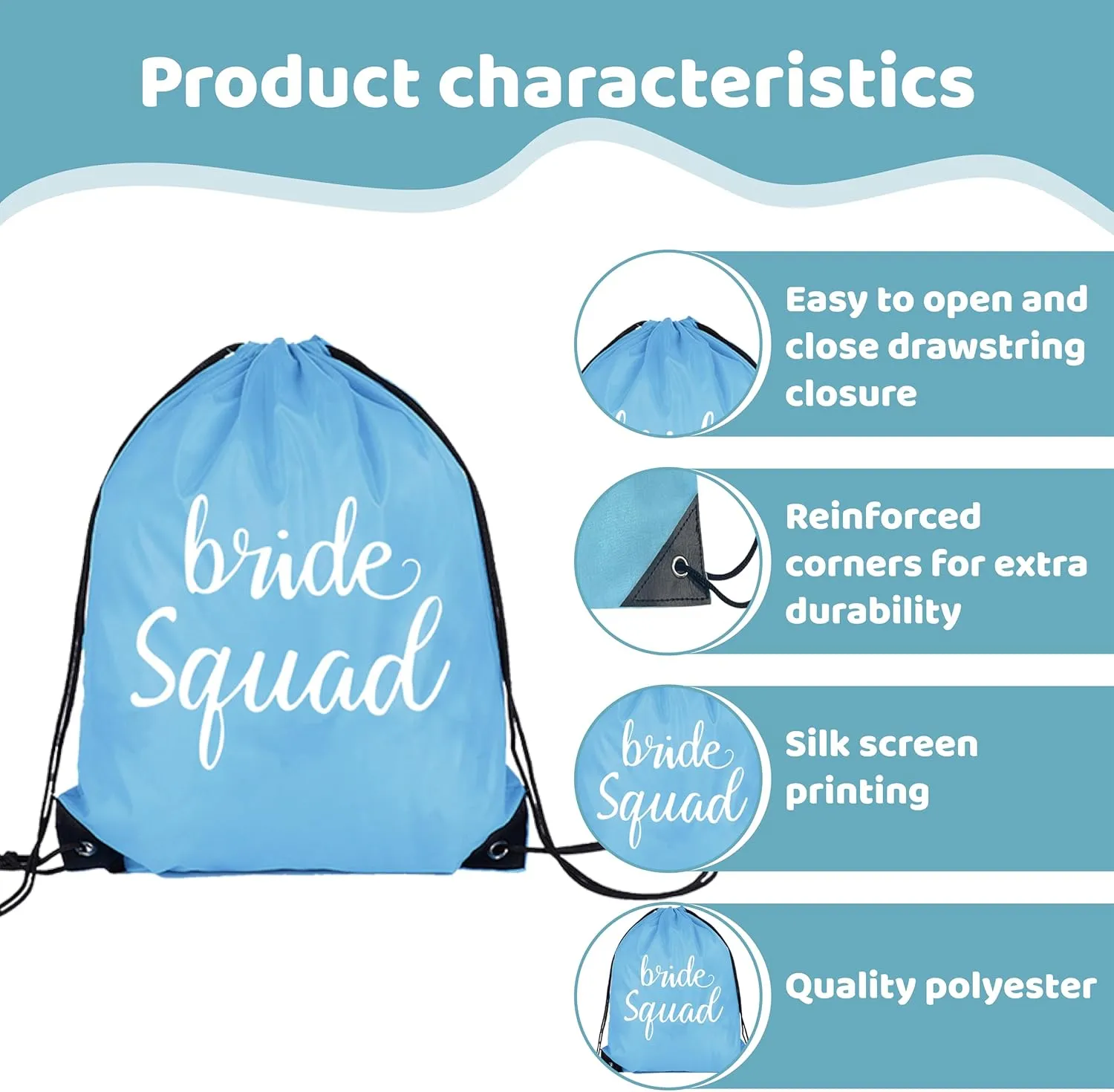 LotsBuyLots 10 Pcs Bride & Bride Squad Drawstring Bags Bachelorette Party Drawstring Bags for Bridal Shower Wedding Bridesmaid Gift Bags (Blue)