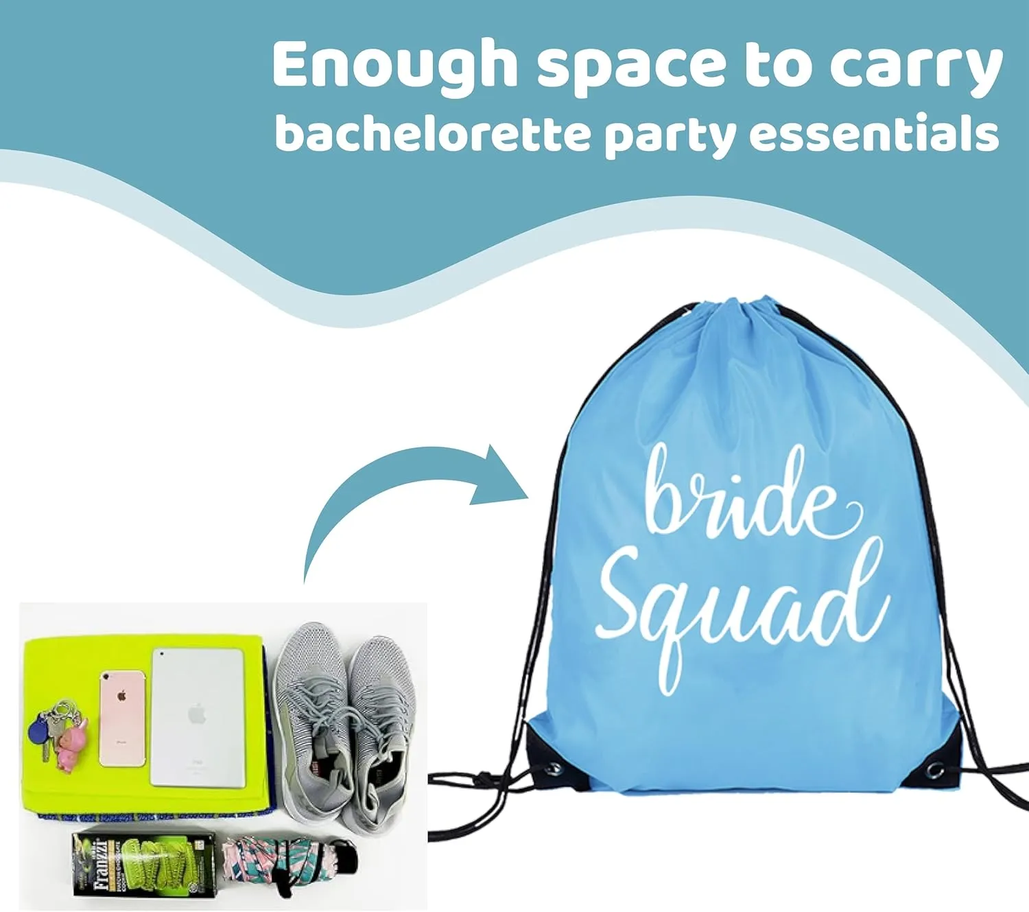 LotsBuyLots 10 Pcs Bride & Bride Squad Drawstring Bags Bachelorette Party Drawstring Bags for Bridal Shower Wedding Bridesmaid Gift Bags (Blue)